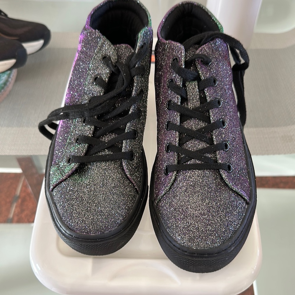 Also iridescent mid sneakers